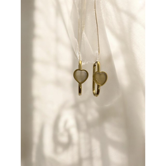 Çelik Kalp Detaylı Taşlı Küpe