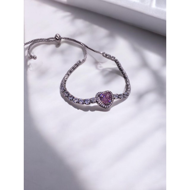 Çelik Gold Asansörlü Pembe Kalpli Pandora Bileklik