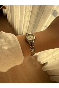 Kadın İnce Kordonlu Vintage Çelik Kasa Gümüş Minimal Kol Saati 21