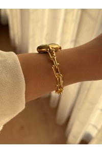 Kadın Yuvarlak Kadran Zincir Kordonlu Gold Tiffany Kol Saati 25