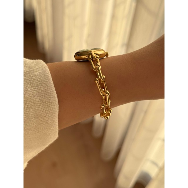 Kadın Yuvarlak Kadran Zincir Kordonlu Gold Tiffany Kol Saati 25