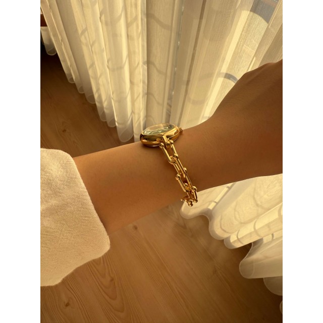 Kadın Yuvarlak Kadran Zincir Kordonlu Gold Tiffany Kol Saati 25