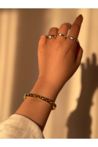 Beyaz Taşlı Kuzey Yıldızı Motifli Çelik Gold Kelepçe Bileklik Beyaz Taşlı Kuzey Yıldızı Motifli Çelik Gold Kelepçe Bileklik