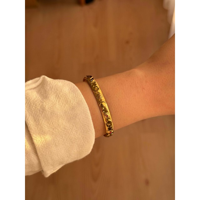 Renkli Taşlı Güneş ve Ay Motif Çelik Bileklik