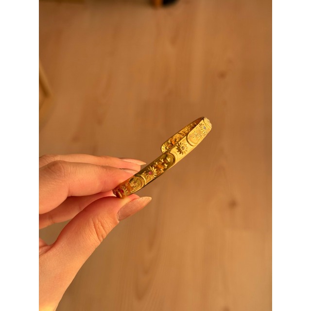 Renkli Taşlı Güneş ve Ay Motif Çelik Bileklik