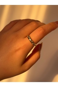 Beyaz Taşlı Yıldız Motifli Çelik Gold Ayarlanabilir İnce Yüzük