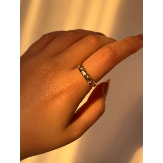 Beyaz Taşlı Yıldız Motifli Çelik Gold Ayarlanabilir İnce Yüzük