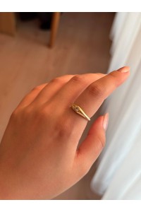 Beyaz Taşlı Yıldız Motifli Çelik Gold Ayarlanabilir Yüzük 3