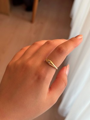 Beyaz Taşlı Yıldız Motifli Çelik Gold Ayarlanabilir Yüzük 3