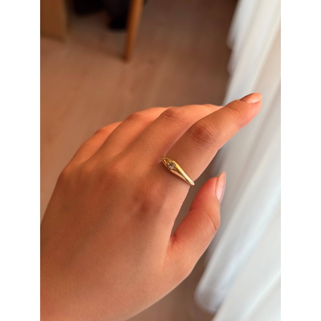 Beyaz Taşlı Yıldız Motifli Çelik Gold Ayarlanabilir Yüzük 3