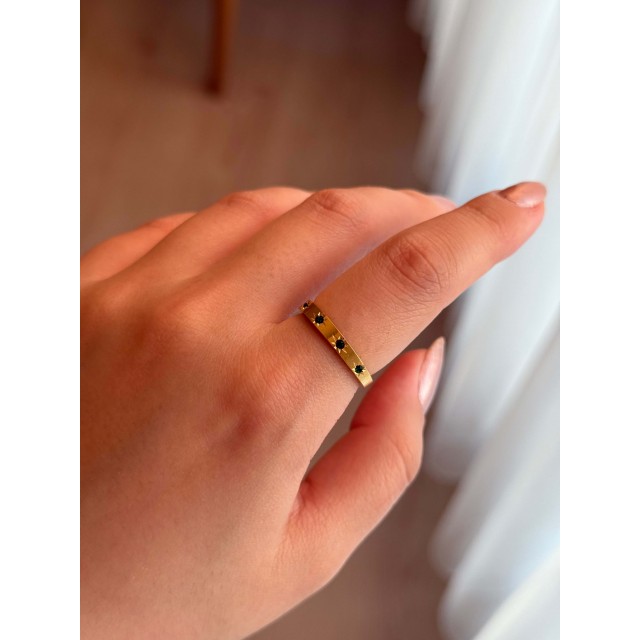 Zümrüt Yeşili Taşlı Kuzey Yıldızı Motifli Çelik Gold Yüzük