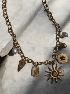 Çelik Çoklu Charm Güneş Kadın Kolye - Bikini Kolye