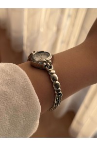 Kadın İnce Kordonlu Vintage Metal Kasa Gümüş Minimal Kol Saati 28