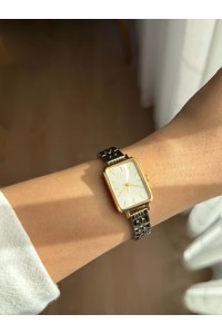 Dikdörtgen Kadranlı Çelik Kasa İki Renk Kadın Vintage Kol Saati - 29