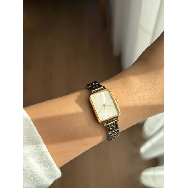 Dikdörtgen Kadranlı Çelik Kasa İki Renk Kadın Vintage Kol Saati - 29 Dikdörtgen Kadranlı Çelik Kasa İki Renk Kadın Vintage Kol Saati - 29