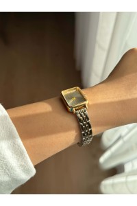 Dikdörtgen Kadranlı Çelik Kasa İki Renk Kadın Vintage Kol Saati - 29 Dikdörtgen Kadranlı Çelik Kasa İki Renk Kadın Vintage Kol Saati - 29