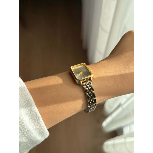 Dikdörtgen Kadranlı Çelik Kasa İki Renk Kadın Vintage Kol Saati - 29 Dikdörtgen Kadranlı Çelik Kasa İki Renk Kadın Vintage Kol Saati - 29