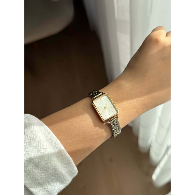 Dikdörtgen Kadranlı Çelik Kasa İki Renk Kadın Vintage Kol Saati - 29 Dikdörtgen Kadranlı Çelik Kasa İki Renk Kadın Vintage Kol Saati - 29