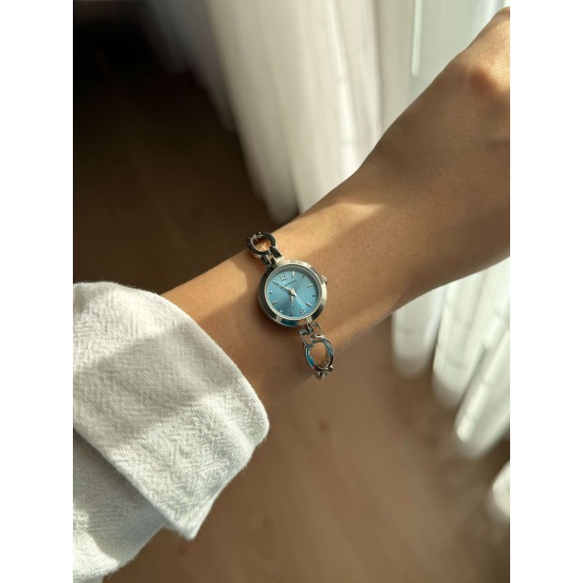 Yuvarlak Mavi Kadranlı İnce Gümüş Kordon Minimal Kadın Kol Saati - 31