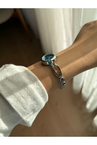 Yuvarlak Mavi Kadranlı İnce Gümüş Kordon Minimal Kadın Kol Saati - 31