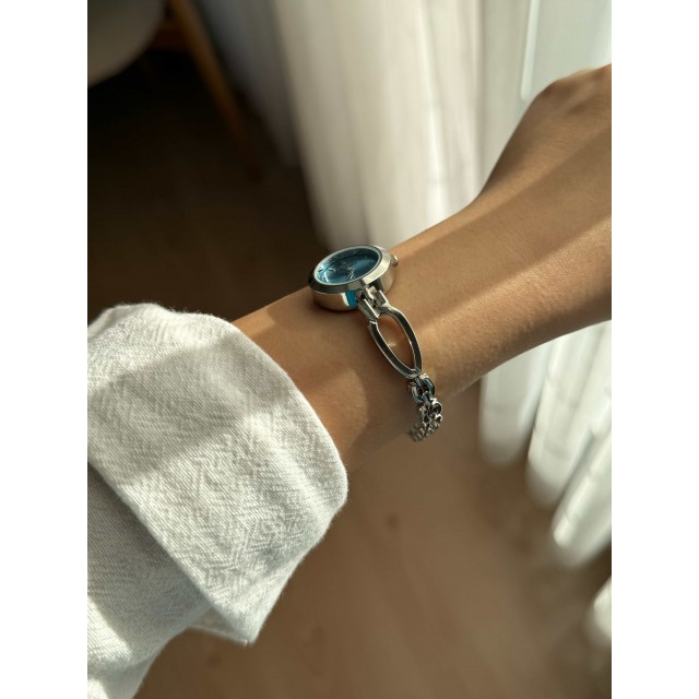 Yuvarlak Mavi Kadranlı İnce Gümüş Kordon Minimal Kadın Kol Saati - 31