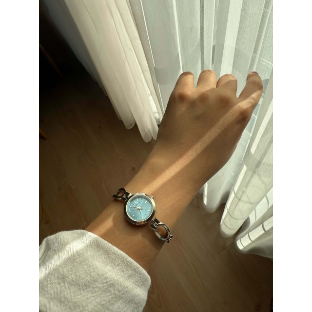 Yuvarlak Mavi Kadranlı İnce Gümüş Kordon Minimal Kadın Kol Saati - 31