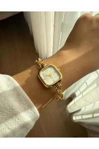 Kare Kadran Zincir Kordonlu Çelik Gold Minimal Kadın Kol Saati -32
