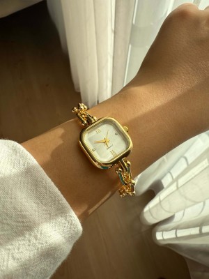 Kare Kadran Zincir Kordonlu Çelik Gold Minimal Kadın Kol Saati -32
