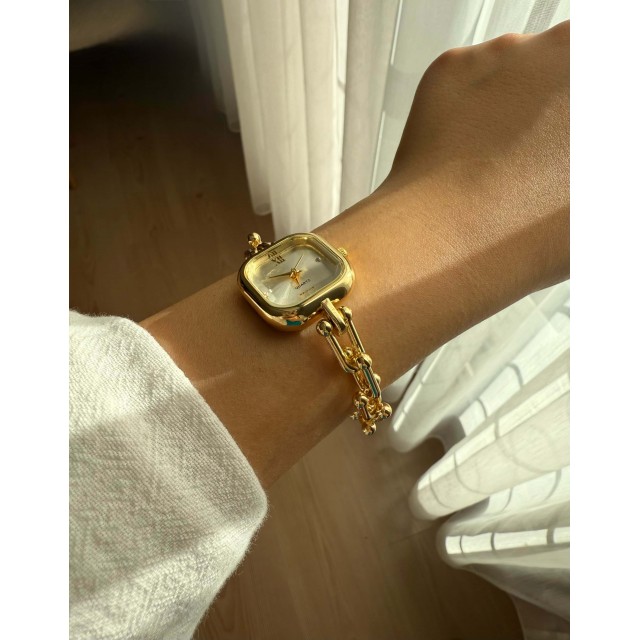 Kare Kadran Zincir Kordonlu Çelik Gold Minimal Kadın Kol Saati -32