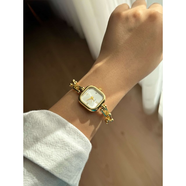 Kare Kadran Zincir Kordonlu Çelik Gold Minimal Kadın Kol Saati -32