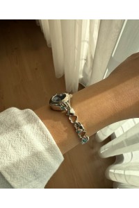 İnce Kalpli Kordon Vintage Çelik Gümüş Minimal Lacivert Kasa Charmlı Kadın Kol Saati -35