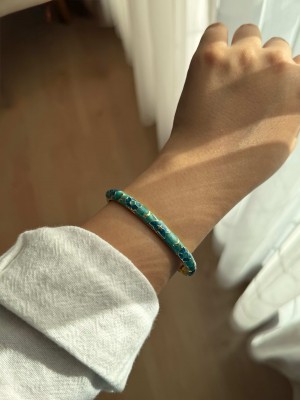 İnce Su Yeşili Çiçek Mineli Kadın Vintage Kelepçe Bileklik