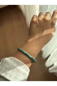 İnce Su Yeşili Çiçek Mineli Kadın Vintage Kelepçe Bileklik