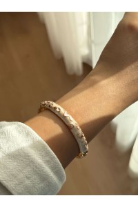 Pembe Çiçek Mineli Kadın Vintage Kelepçe Bileklik