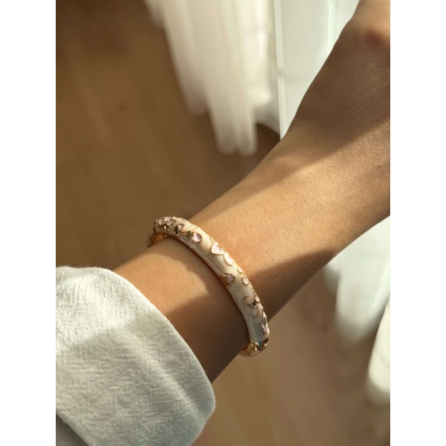 Pembe Çiçek Mineli Kadın Vintage Kelepçe Bileklik