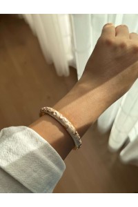 Pembe Çiçek Mineli Kadın Vintage Kelepçe Bileklik