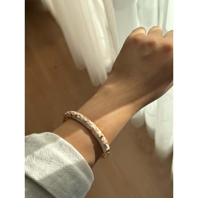 Pembe Çiçek Mineli Kadın Vintage Kelepçe Bileklik