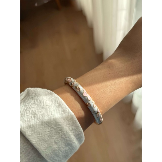 Lila Çiçek Mineli Kadın Vintage Kelepçe Bileklik