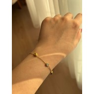 Kalp ve Işıltılı Zarif Çelik Gold Kadın Bileklik