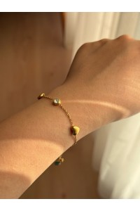 Kalp ve Işıltılı Zarif Çelik Gold Kadın Bileklik