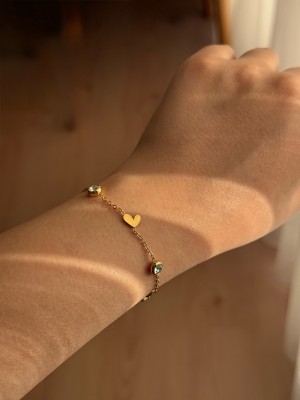 Kalp ve Işıltılı Zarif Çelik Gold Kadın Bileklik