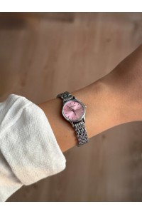 Yuvarlak Pembe Kadranlı İnce Gümüş Kordon Minimal Kadın Kol Saati - 41