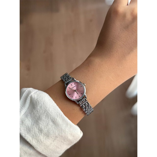Yuvarlak Pembe Kadranlı İnce Gümüş Kordon Minimal Kadın Kol Saati - 41 Yuvarlak Pembe Kadranlı İnce Gümüş Kordon Minimal Kadın Kol Saati - 41