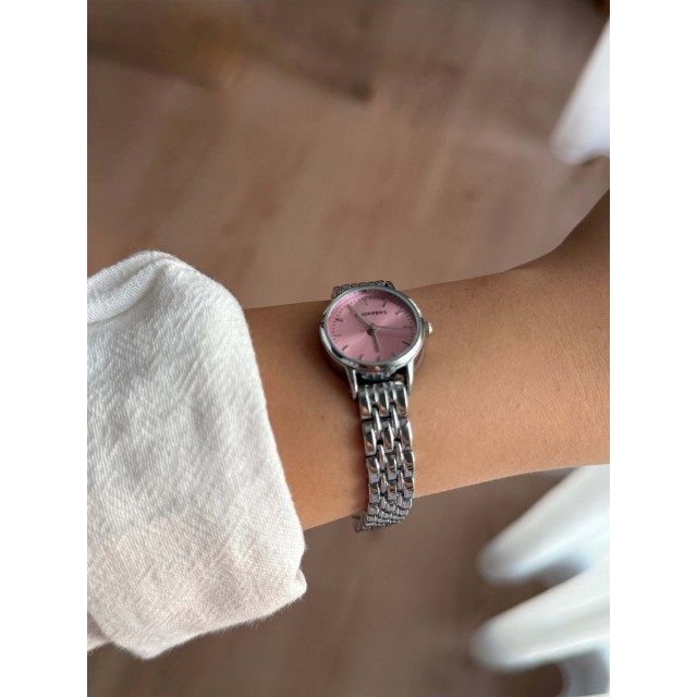 Yuvarlak Pembe Kadranlı İnce Gümüş Kordon Minimal Kadın Kol Saati - 41 Yuvarlak Pembe Kadranlı İnce Gümüş Kordon Minimal Kadın Kol Saati - 41