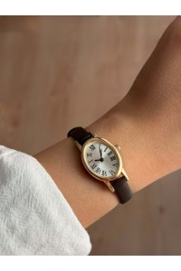 Beyaz Kadranlı İnce Acı Kahve Deri Kayış Kadın Kol Saati -43