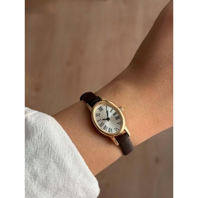 Beyaz Kadranlı İnce Acı Kahve Deri Kayış Kadın Kol Saati -43