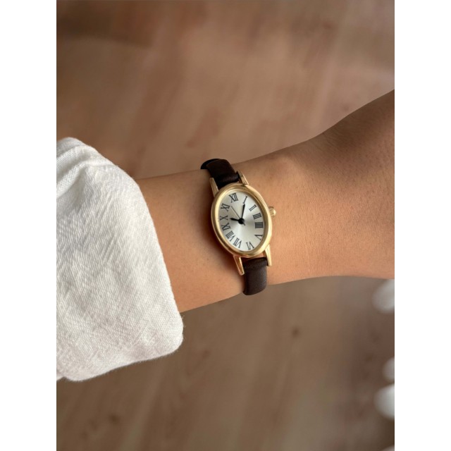 Beyaz Kadranlı İnce Acı Kahve Deri Kayış Kadın Kol Saati -43