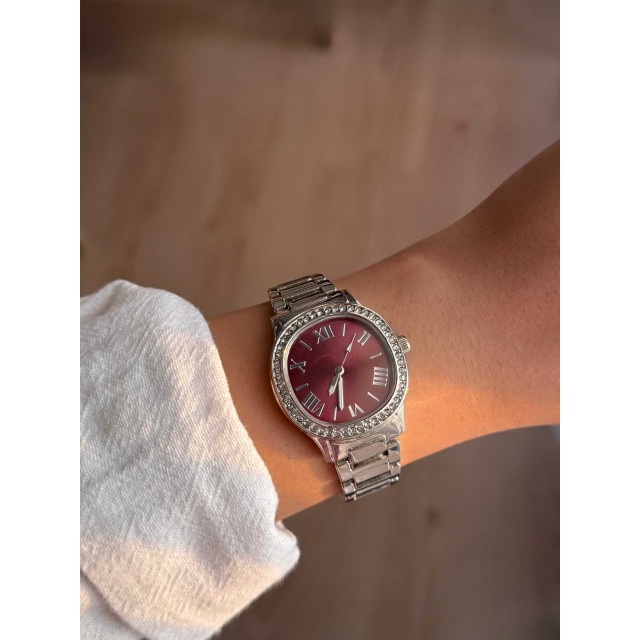 Bordo Kadranlı Gümüş Kordonlu Patek Kadın Kol Saati - 44