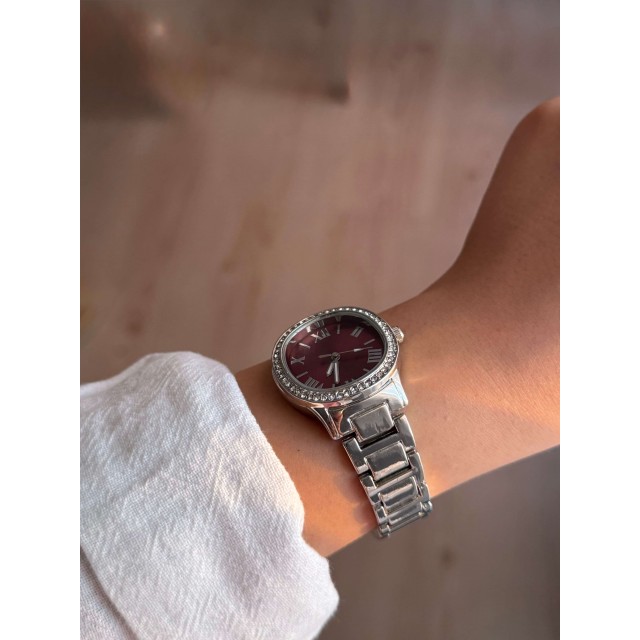 Bordo Kadranlı Gümüş Kordonlu Patek Kadın Kol Saati - 44