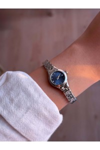 Lacivert Kadran İnce Kordon Vintage Çelik Gümüş Minimal Kadın Kol Saati - 45